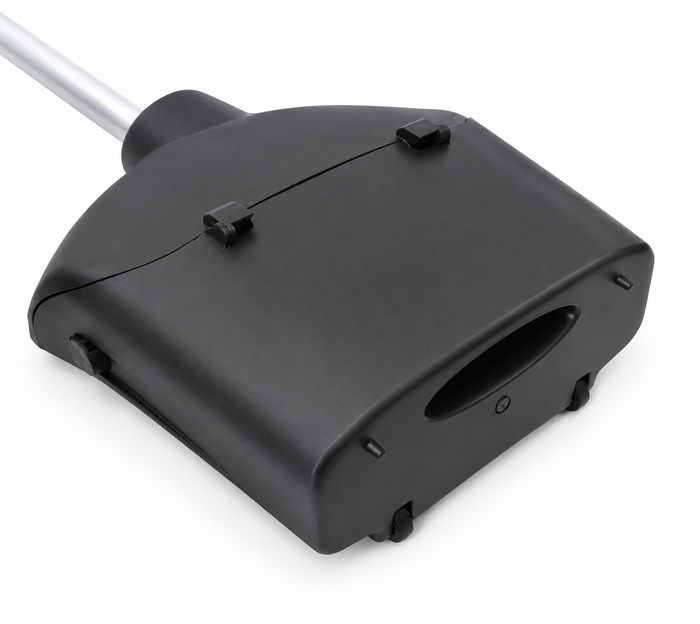 Plactic dust pan with closing lid, long handle and broom