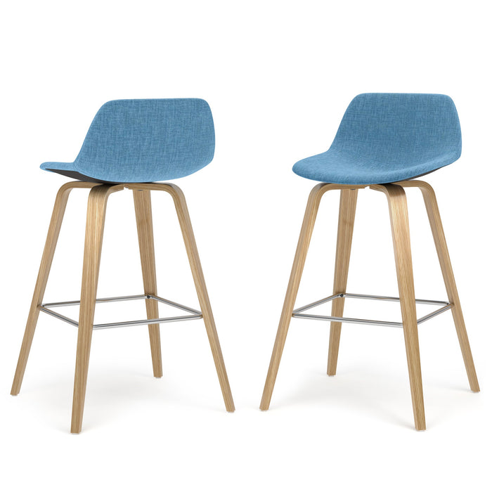 Blue Linen Style Fabric Oak | Randolph Bentwood 26 inch Bar Stool (Set of 2)