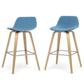 Blue Linen Style Fabric Oak | Randolph Bentwood 26 inch Bar Stool (Set of 2)