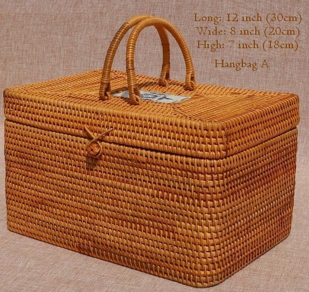 Rattan Wicker Serving Basket, Storage Baskets for Picnic, Kitchen Storage Baskets, Woven Storage Baskets with Lid-Paintingforhome