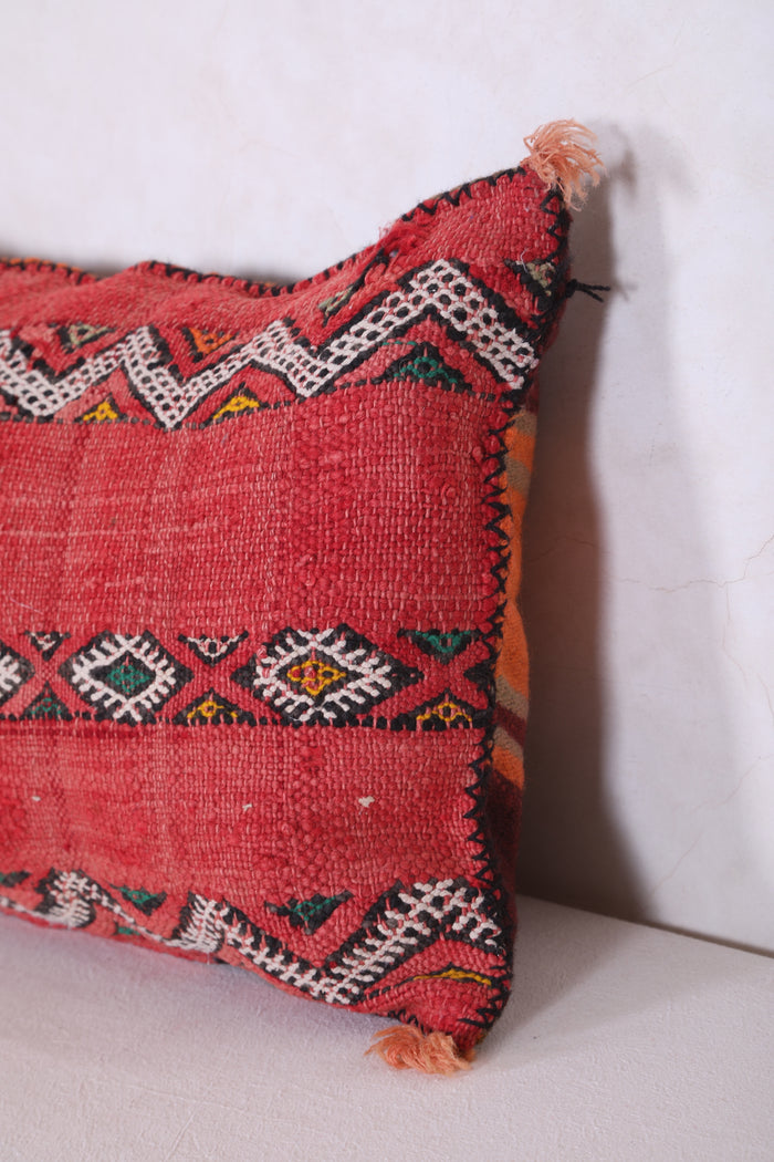 Red Moroccan pillow 14.9 INCHES X 24.8 INCHES - kilim pillow