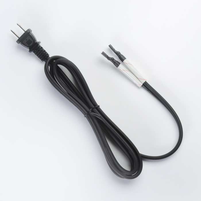 Replacement power cord for EdenPURE GEN40 Heater with standard two-prong plug and stripped wire ends isolated on white background