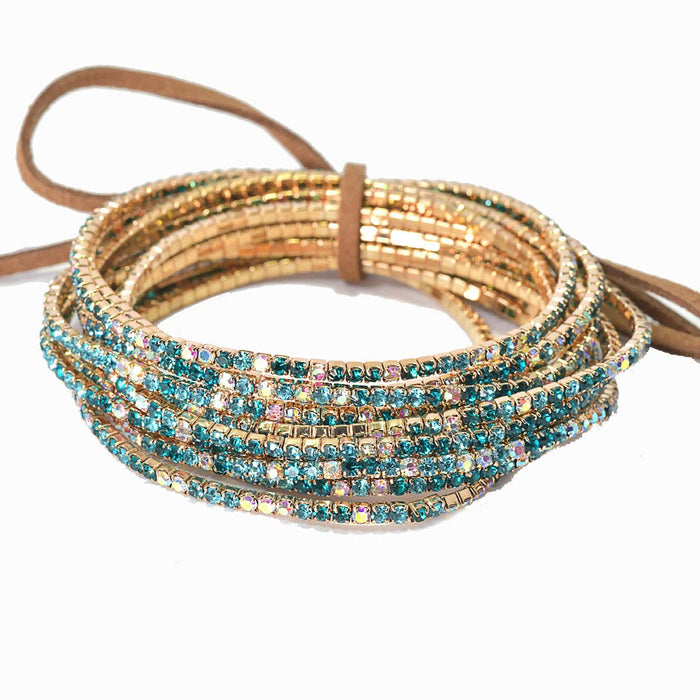 Reva Pave rhinestone stretch bracelet set- Teal
