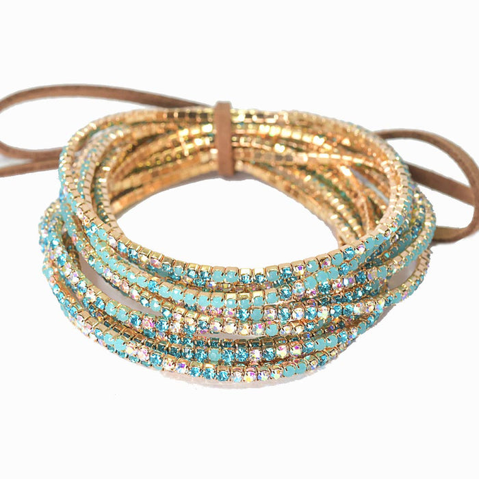 Reva Pave rhinestone stretch bracelet set- Teal