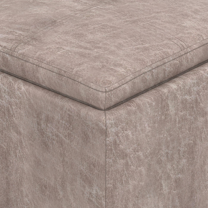 Distressed Grey Taupe Distressed Vegan Leather | Rockwood Vegan Leather Cube Storage Ottoman with Tray