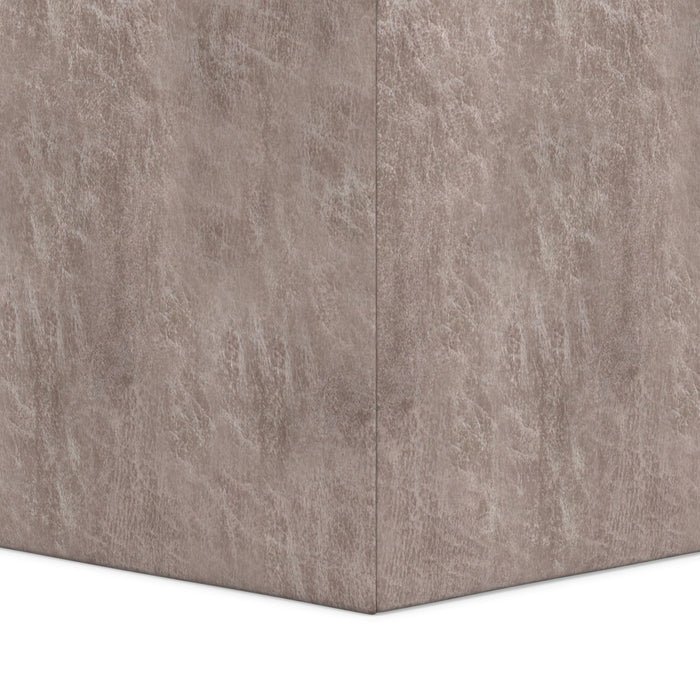 Distressed Grey Taupe Distressed Vegan Leather | Rockwood Vegan Leather Cube Storage Ottoman with Tray