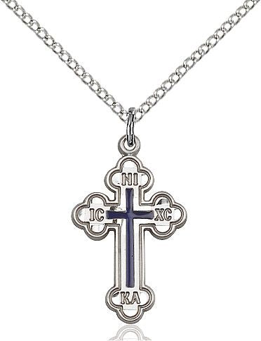 Russian Cross medal 0272E1 with blue enamel, Sterling Silver
