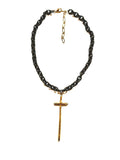 Rustic Brown Link Chain with Antique Gold Cross Necklace