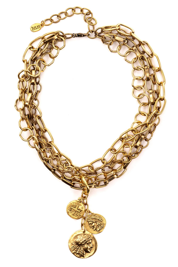 Rustica Multi Chain Necklace with Coin Cluster Pendant