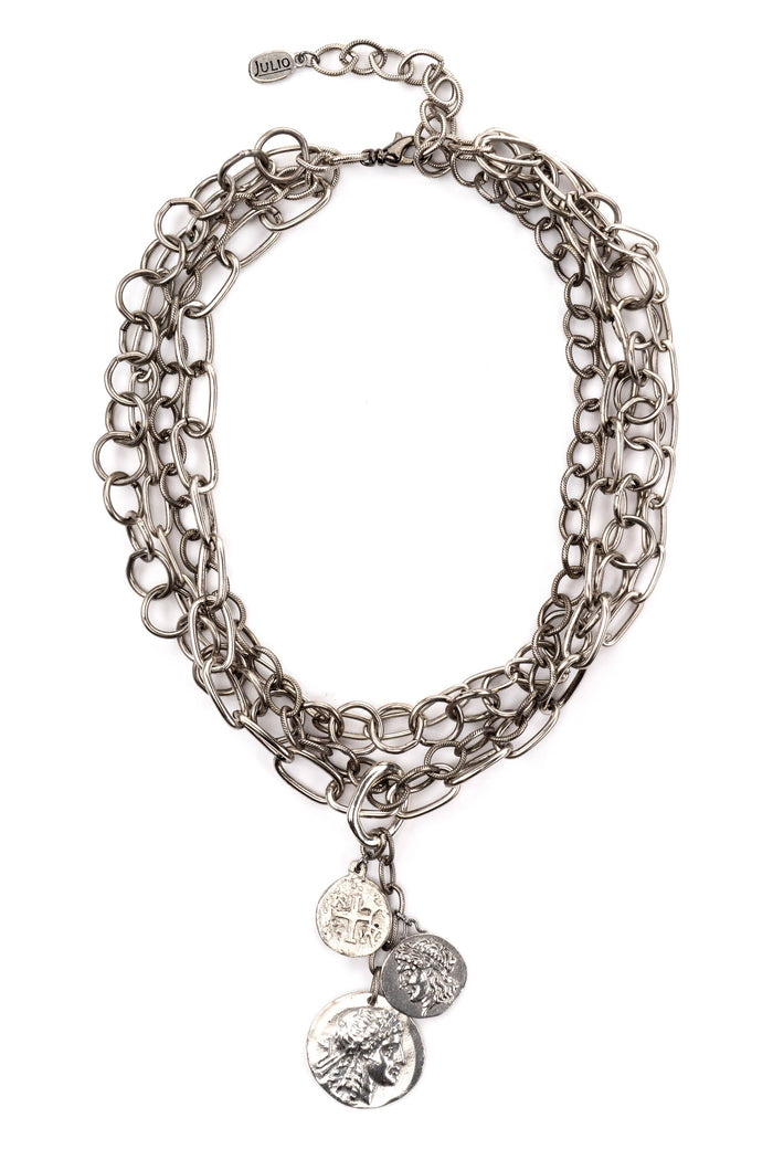 Rustica Multi Chain Necklace with Coin Cluster Pendant