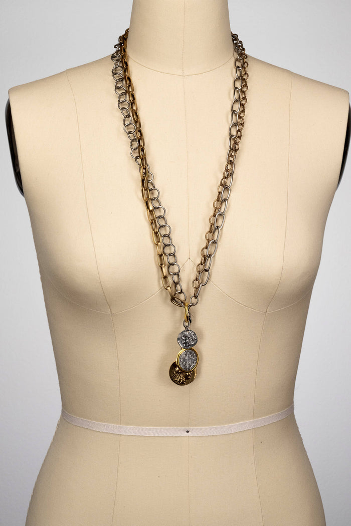 Rustica Multi Chain Necklace with Coin Cluster Pendant