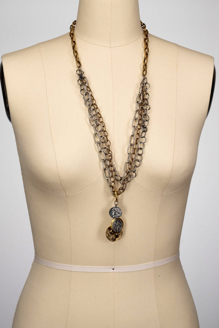 Rustica Multi Chain Necklace with Coin Cluster Pendant