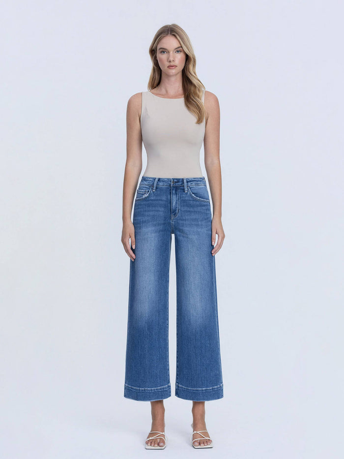 Rya High Rise Cropped Wide Leg Hem Jeans