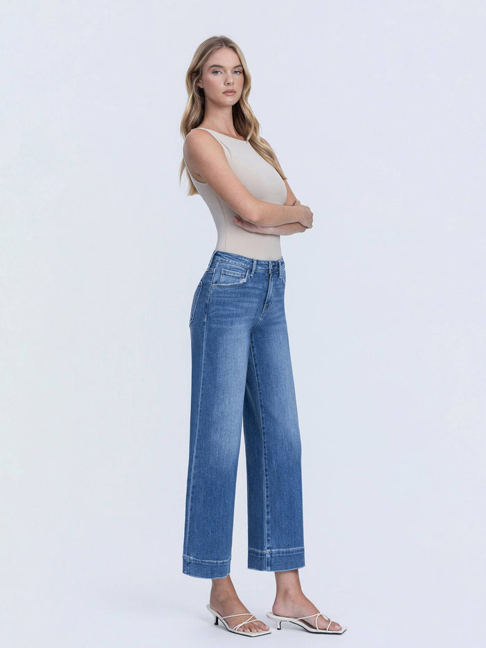 Rya High Rise Cropped Wide Leg Hem Jeans