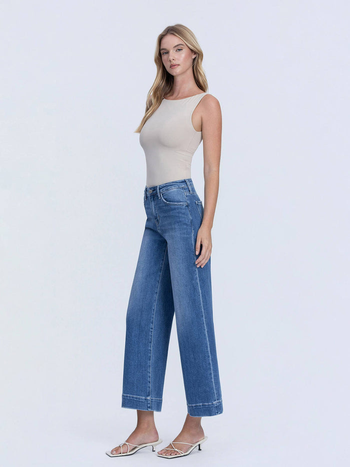 Rya High Rise Cropped Wide Leg Hem Jeans