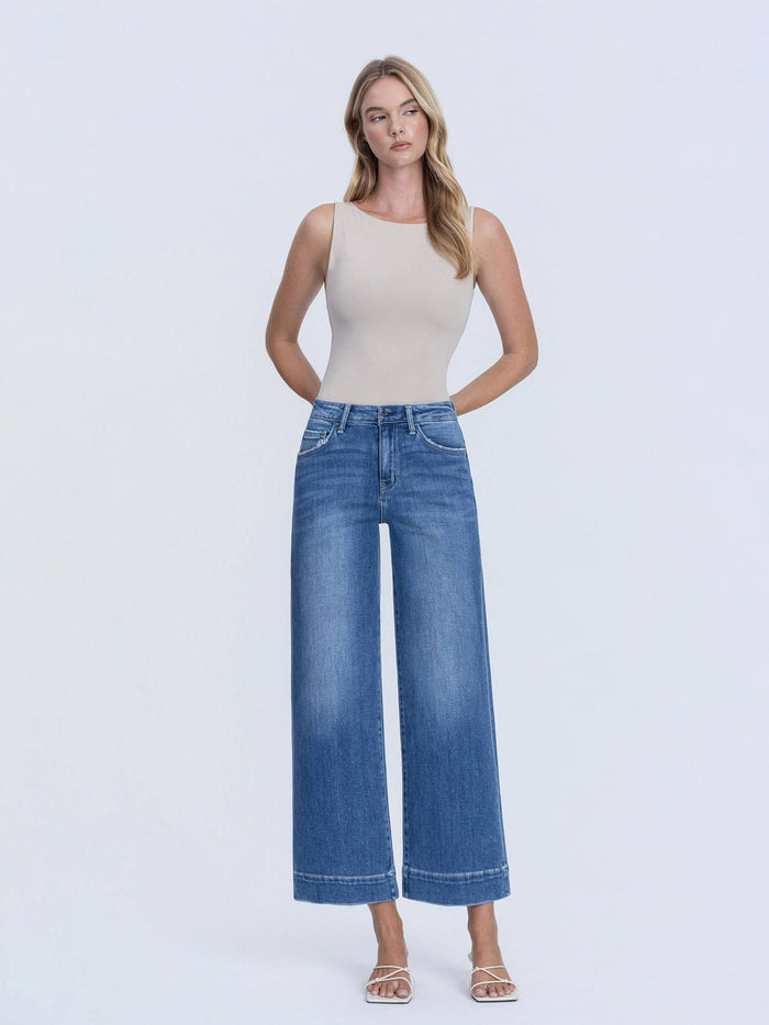 Rya High Rise Cropped Wide Leg Hem Jeans