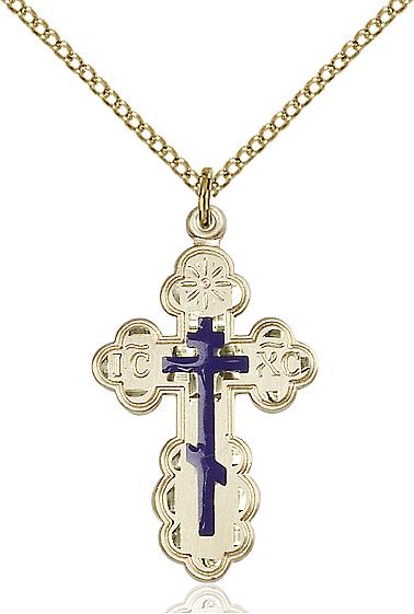 Saint Olga Cross medal 0257E2 with blue enamel, Gold Filled