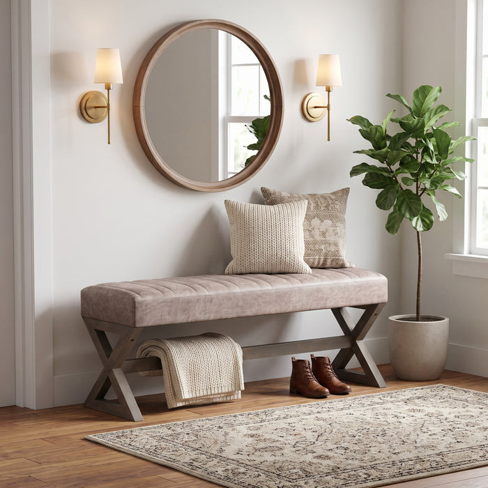 Distressed Grey Taupe Distressed Vegan Leather | Salinger Ottoman Bench