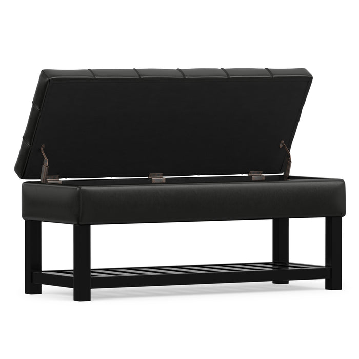 Midnight Black Vegan Leather | Saxon Storage Ottoman Bench