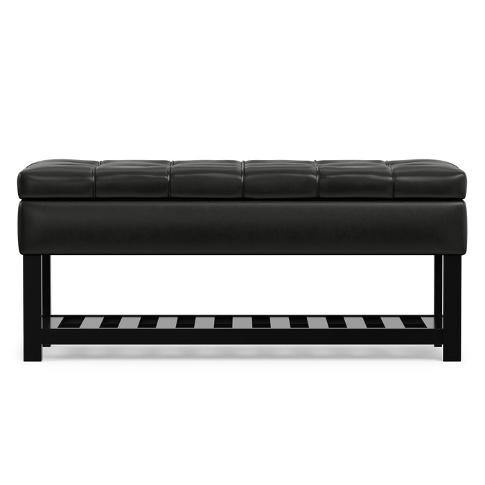 Midnight Black Vegan Leather | Saxon Storage Ottoman Bench