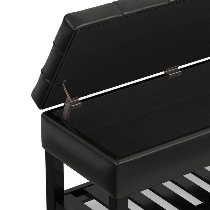 Midnight Black Vegan Leather | Saxon Storage Ottoman Bench