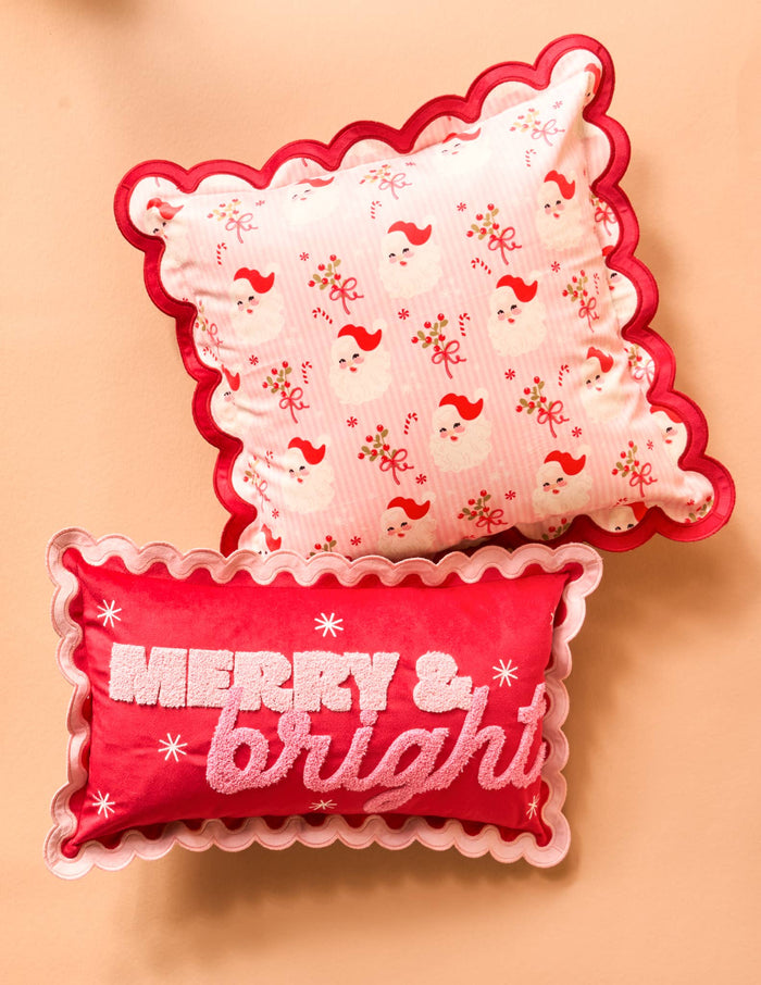 Scalloped Square Throw Pillow-Holly Jolly Santa