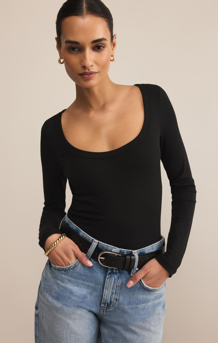 Second Skin Scoop Neck Top in Black by Z Supply