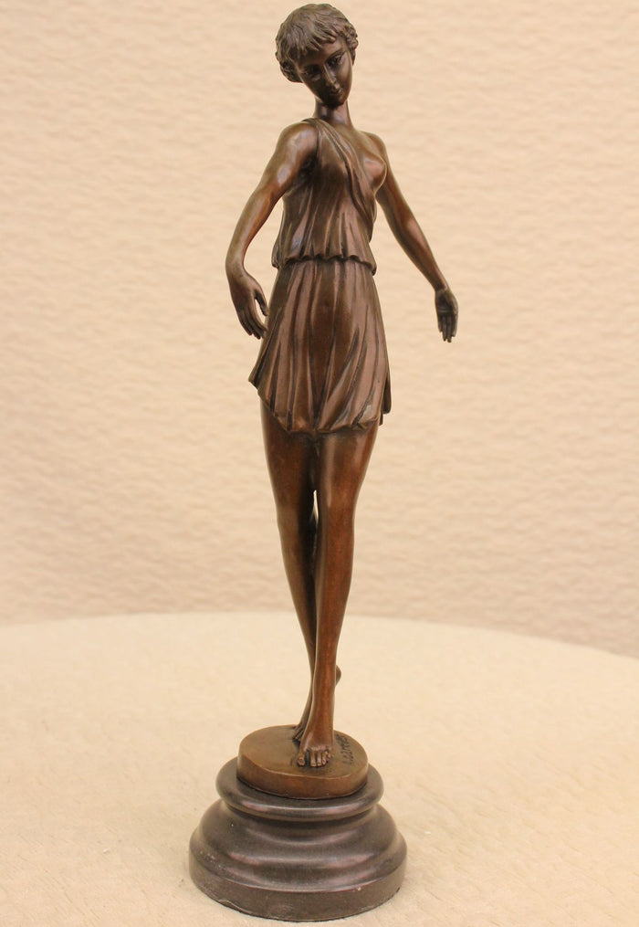 Semi Nude Roman Princess Genuine Bronze Marble Sculpture Figurine Statue Figure