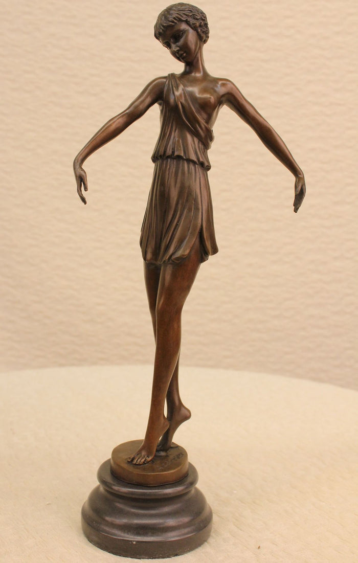 Semi Nude Roman Princess Genuine Bronze Marble Sculpture Figurine Statue Figure
