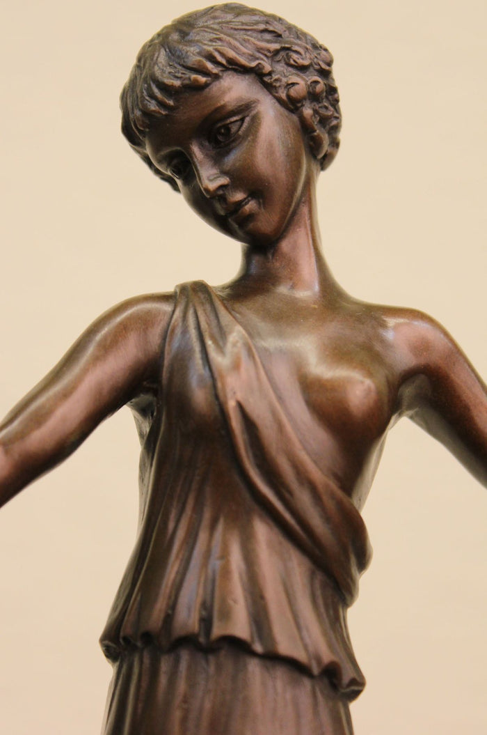 Semi Nude Roman Princess Genuine Bronze Marble Sculpture Figurine Statue Figure