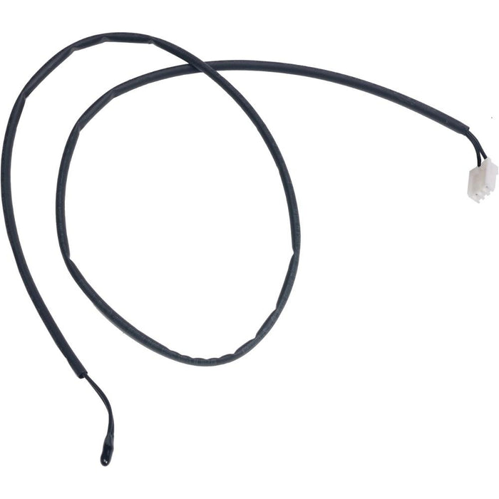Sensor thermostat cable YN001 with black insulation and white connector plug isolated on white background