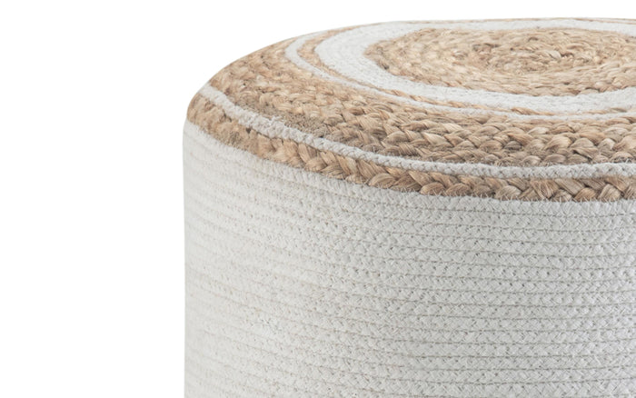 White/Natural | Serena Round Braided Pouf