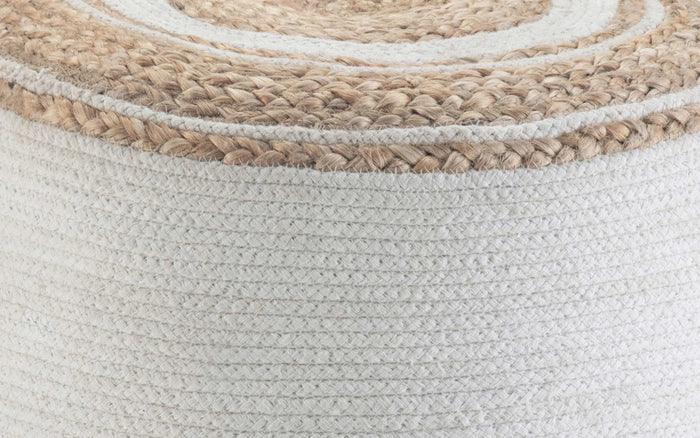 White/Natural | Serena Round Braided Pouf