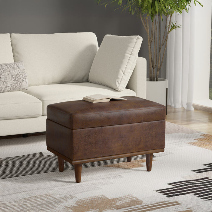 Distressed Chestnut Brown Distressed Vegan Leather | Shiloh Small Storage Ottoman in Distressed Vegan Leather