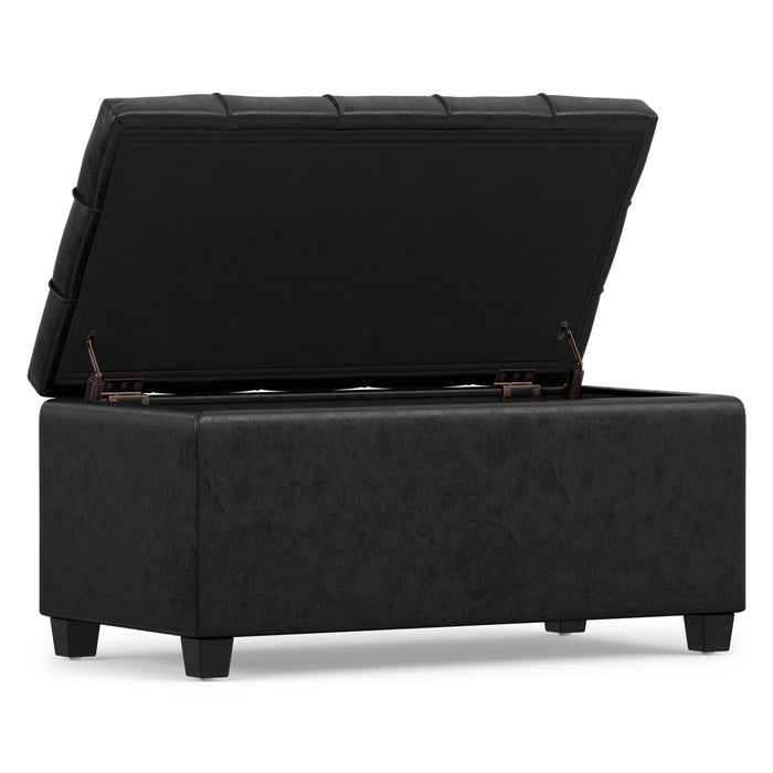 Distressed Black Distressed Vegan Leather | Sienna Storage Ottoman in Distressed Vegan Leather
