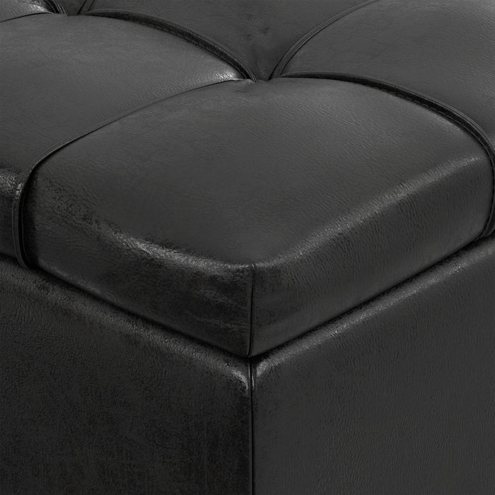 Distressed Black Distressed Vegan Leather | Sienna Storage Ottoman in Distressed Vegan Leather