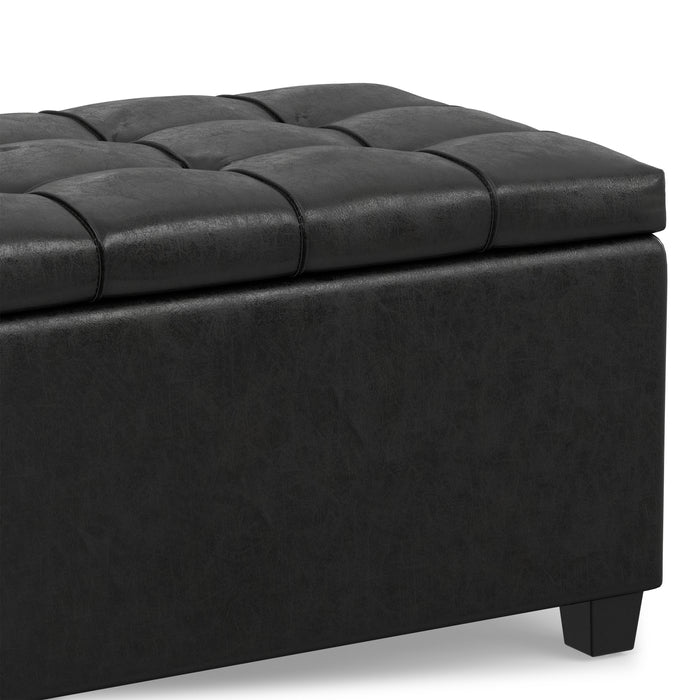 Distressed Black Distressed Vegan Leather | Sienna Storage Ottoman in Distressed Vegan Leather