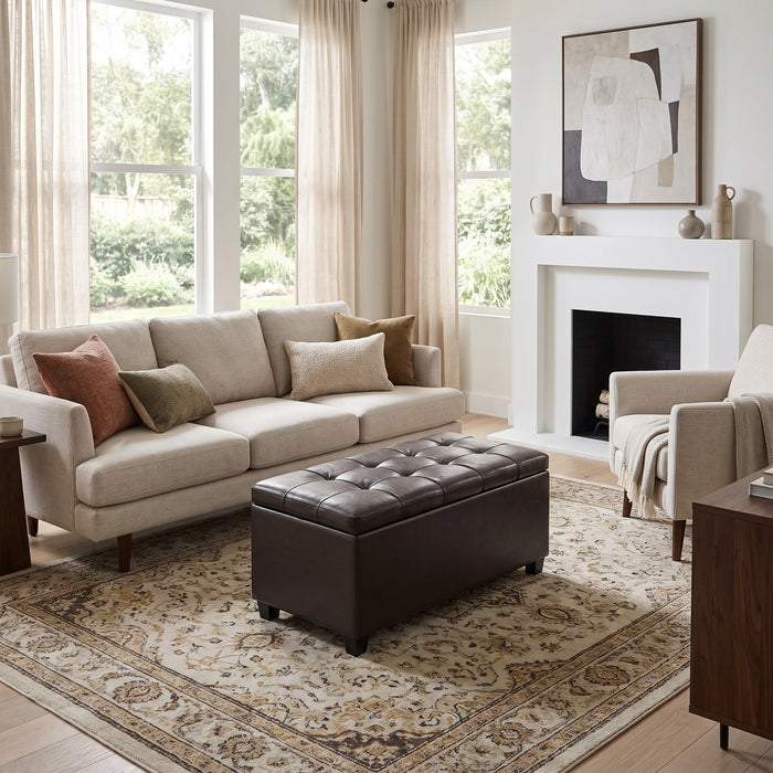 Tanners Brown Vegan Leather | Sienna Storage Ottoman in Vegan Leather