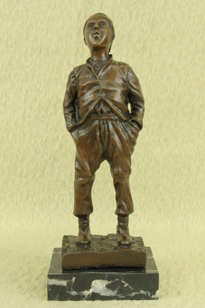 Signed Halfdan Hertzberg Whistling Boy Norway Bronze Sculpture Statue Figurine