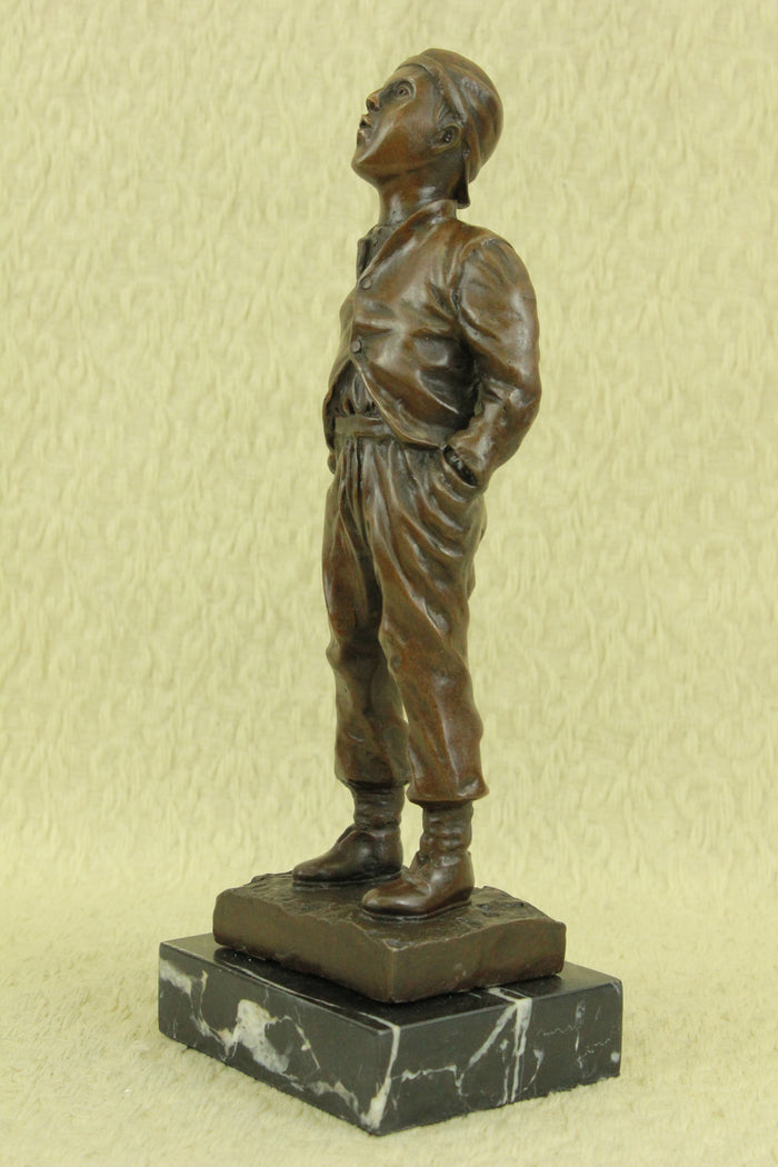 Signed Halfdan Hertzberg Whistling Boy Norway Bronze Sculpture Statue Figurine