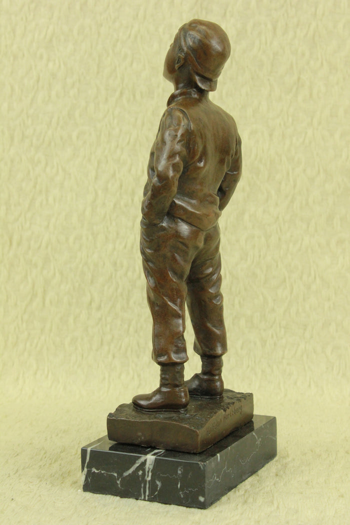 Signed Halfdan Hertzberg Whistling Boy Norway Bronze Sculpture Statue Figurine