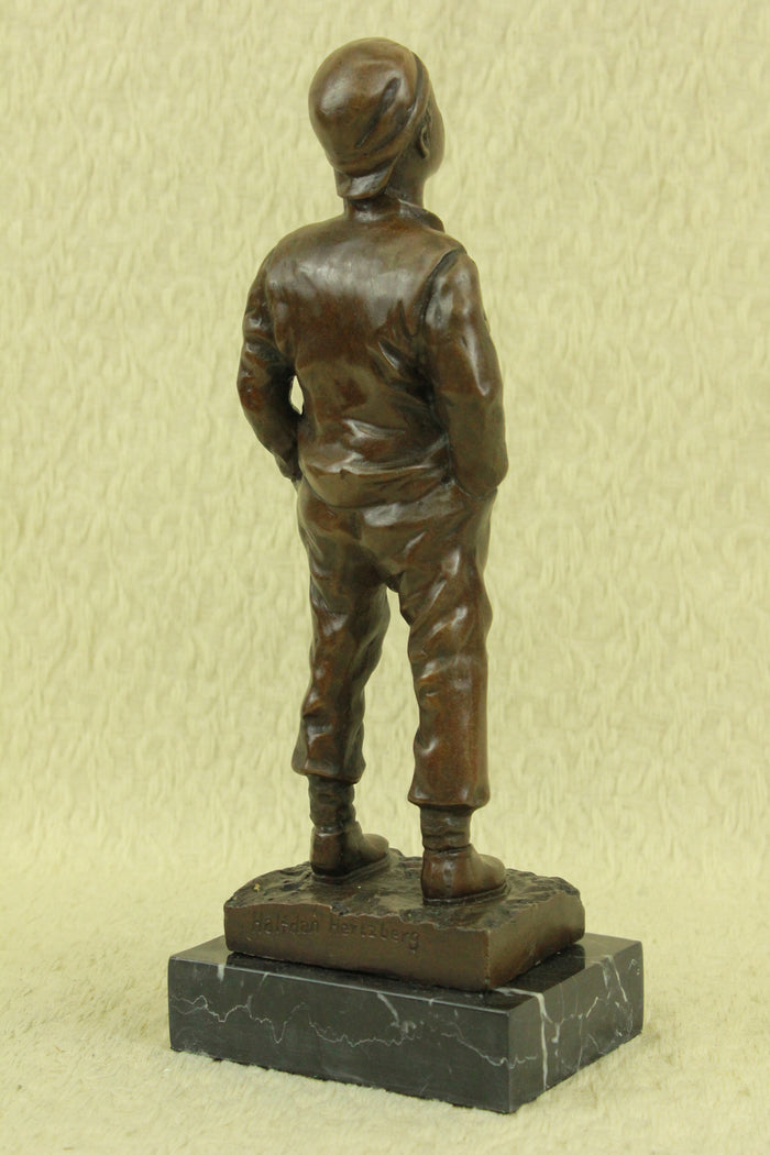 Signed Halfdan Hertzberg Whistling Boy Norway Bronze Sculpture Statue Figurine
