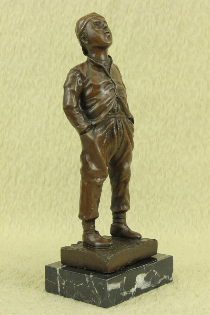 Signed Halfdan Hertzberg Whistling Boy Norway Bronze Sculpture Statue Figurine