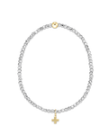 Silver Faceted Hematite 2mm Bead Bracelet -SIGNATURE CROSS GOLD CHARM