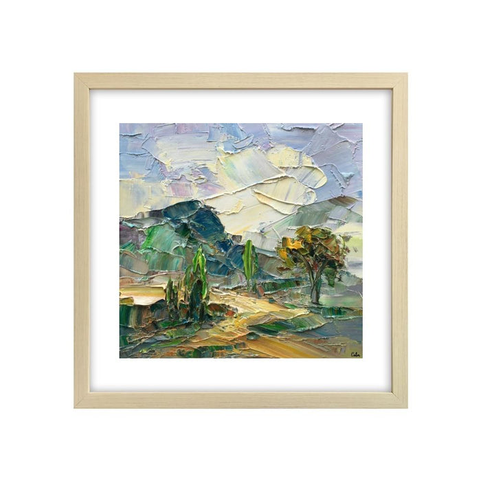 Small Painting, Heavy Texture Oil Painting, Mountain Tree Painting, Abstract Painting, 12X12 inch-Paintingforhome