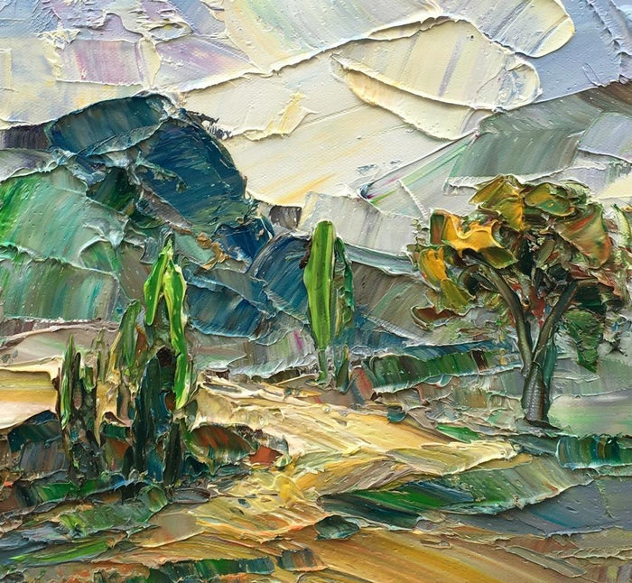 Small Painting, Heavy Texture Oil Painting, Mountain Tree Painting, Abstract Painting, 12X12 inch-Paintingforhome