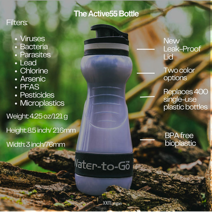 Small Water Purifier Bottle (18.5 fl oz/55cl) - Family Value Bundle (Black) filter water bottle - Water to Go