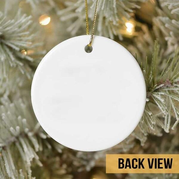 Snowy String Lights Blue Night Sky Circle Ceramic Ornament, Personalized Dog Lovers Decorative Christmas Ornament