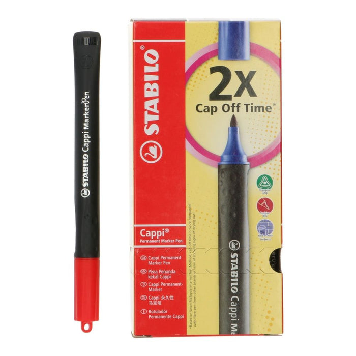 Stabilo Bullet Tip Cappi Permanent Marker Box of 10, Red/Blue/Black