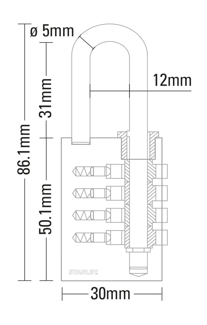 Stanley Solid Brass Combination Padlock 4 Digit 30mm/ 40mm